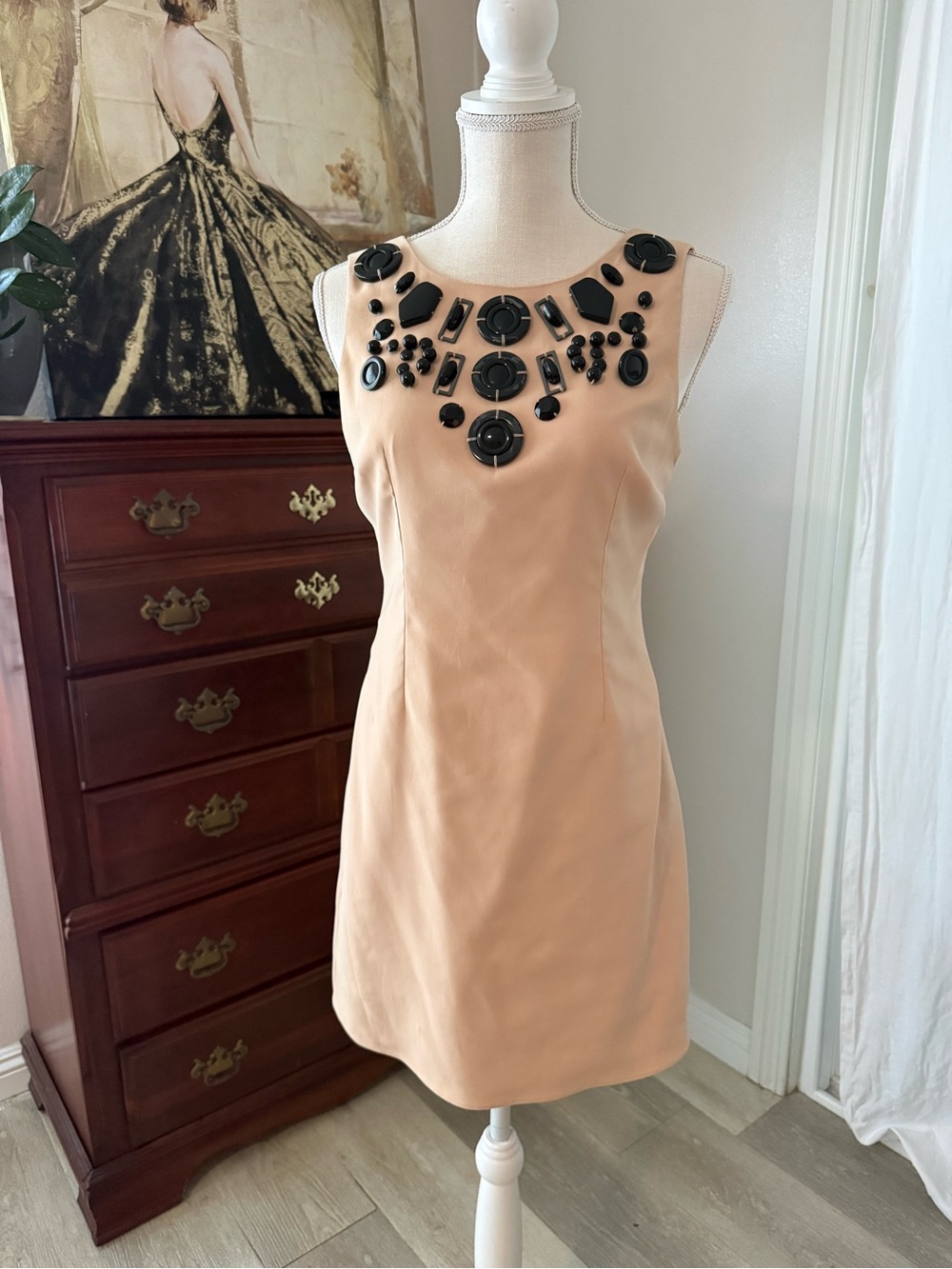 ASOS Petite Peach Mini Dress with Black Jewel Neckline